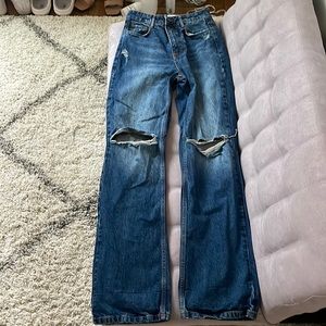 wide leg ripped zara jeans